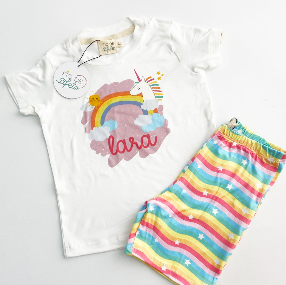 Pijama Infantil Personalizado com Nome - Unicórnio