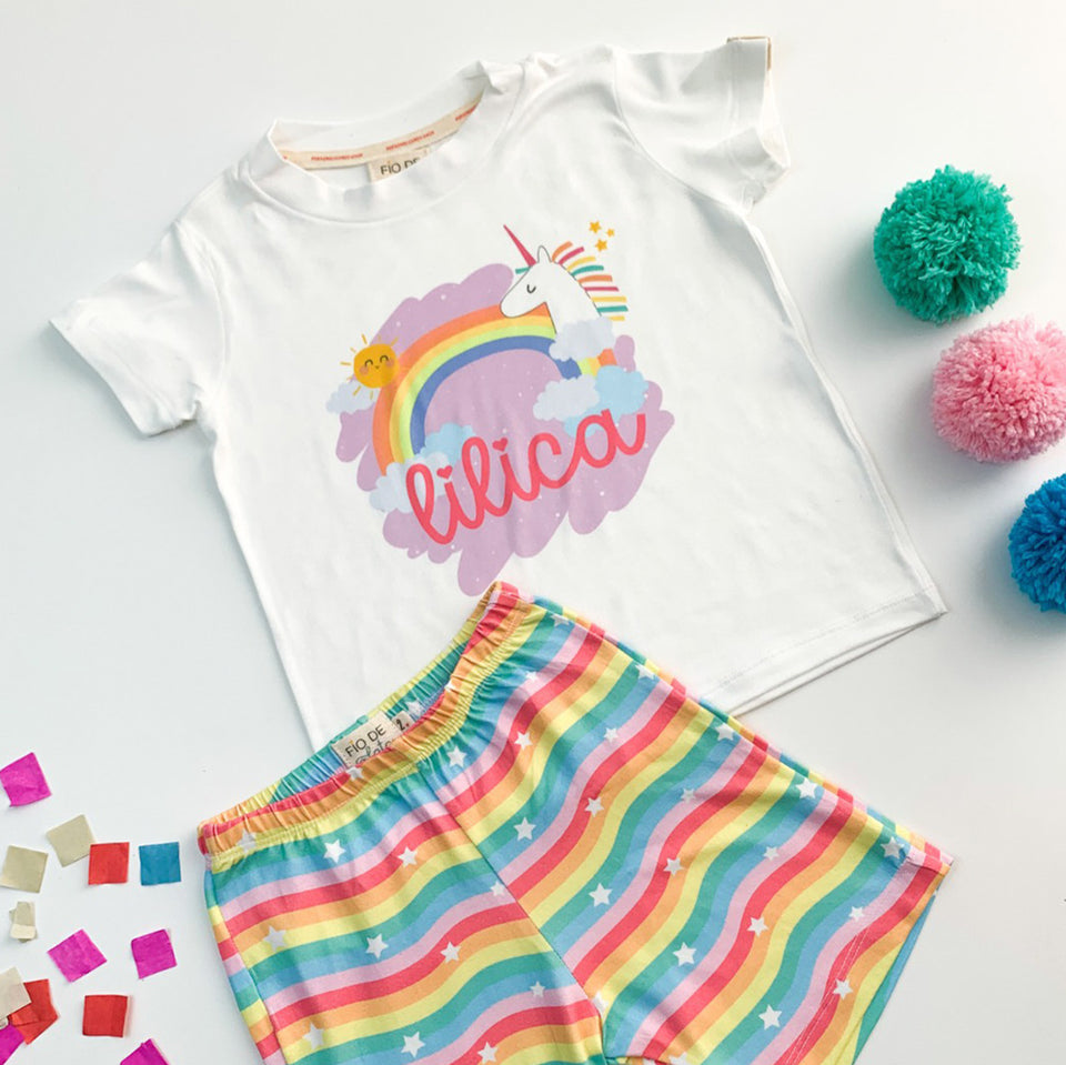 Pijama Infantil Personalizado com Nome - Unicórnio