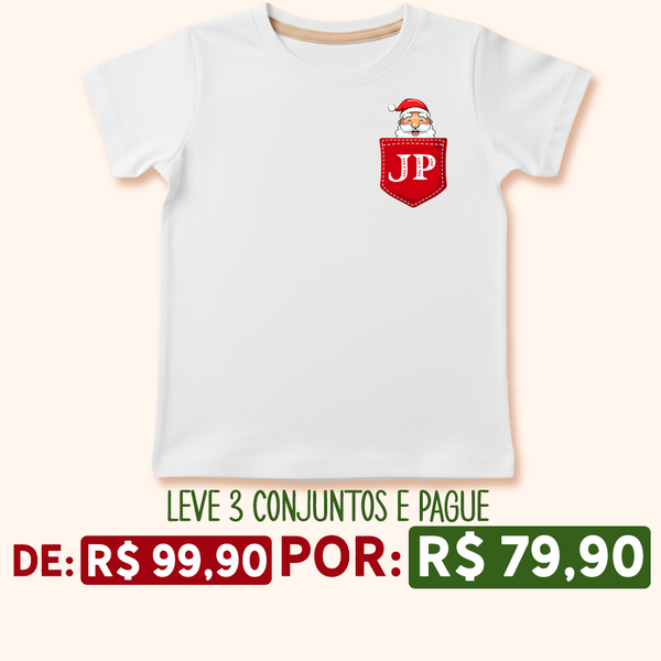 Camisa de Pijama INFANTIL Básica de Natal - Bolsinho