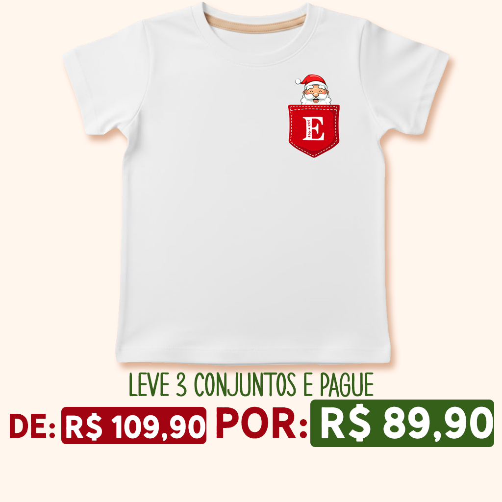 Camisa de Pijama ADULTO Básico de Natal - Bolsinho