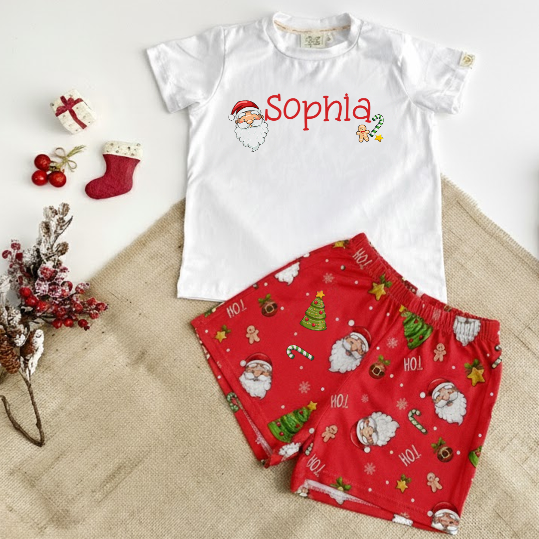 Camisa de Pijama INFANTIL Personalizada de Natal - Com Nome | SALDÃO