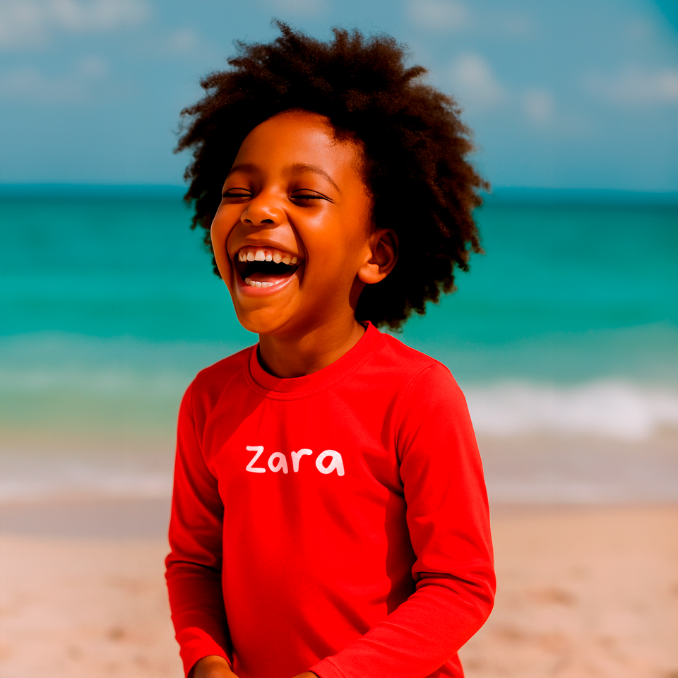 Camisa UV Vermelha Personalizada - De 0 a 16 Anos